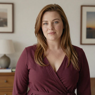 Size queen dating site member Jessica, 38, Austin TX, in a wine red wrap dress
